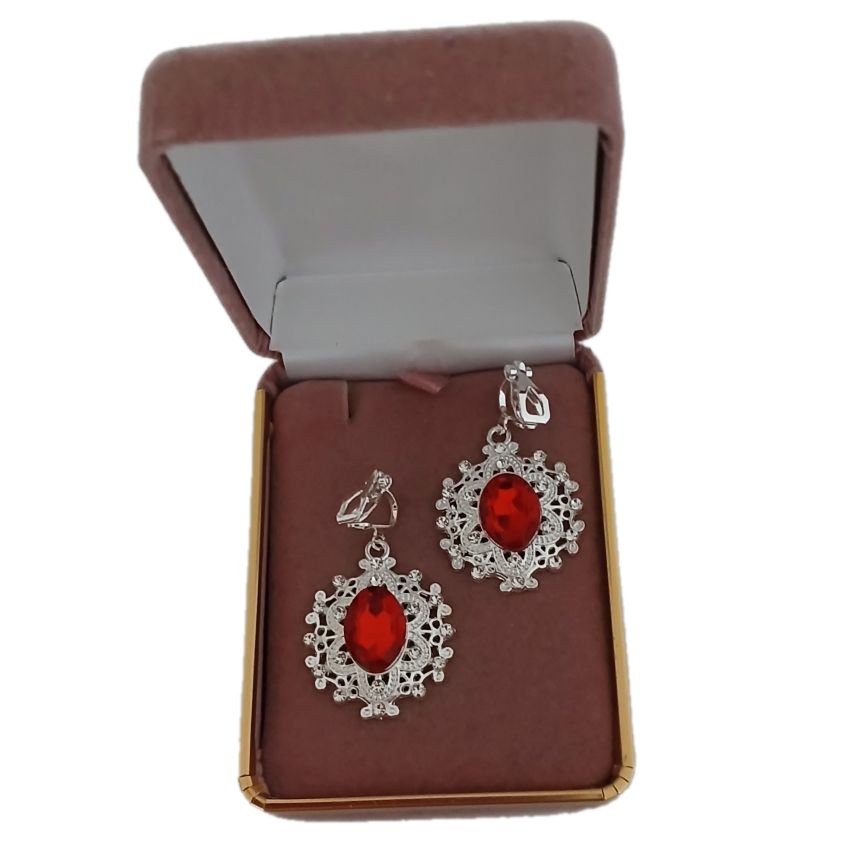 Red Diamante Fancy Clip On Earrings(2)