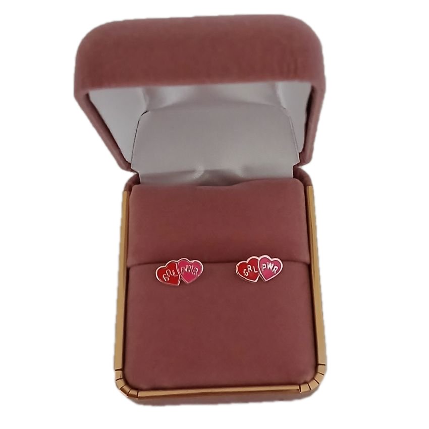 Red Sterling Silver Double Heart Childrens Earrings(2)