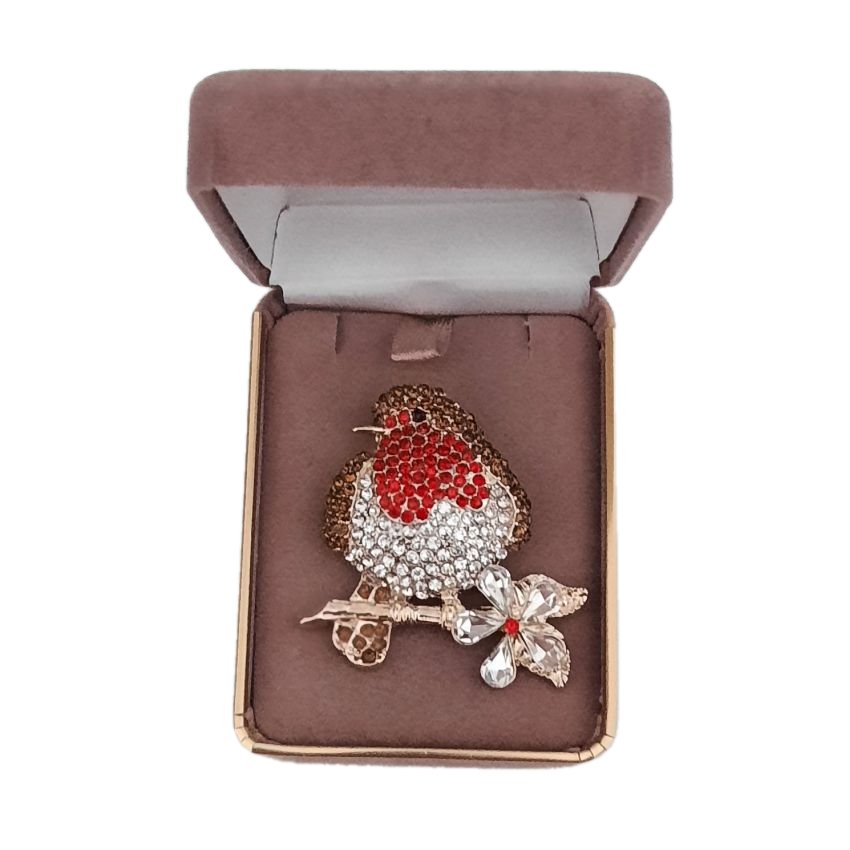 Rhinestone Robin Christmas Brooch(2)