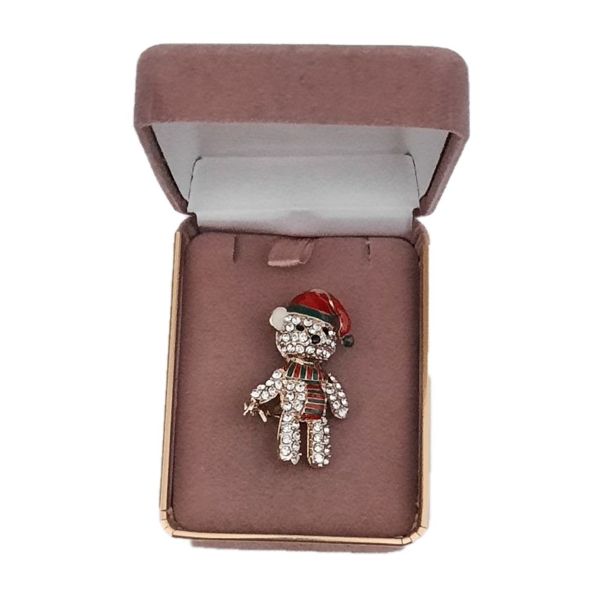 Rhinestone Teddy Bear Christmas Brooch(2)