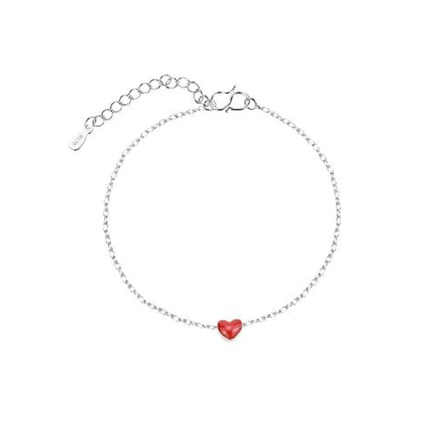 Rhodium Plated Red Heart Silver Bracelet