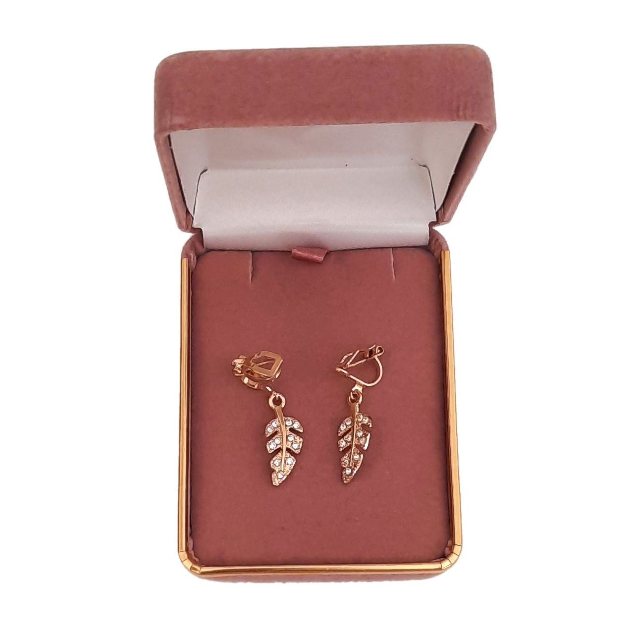 Rose Gold Leaf Drop Clip On Earrings(2)