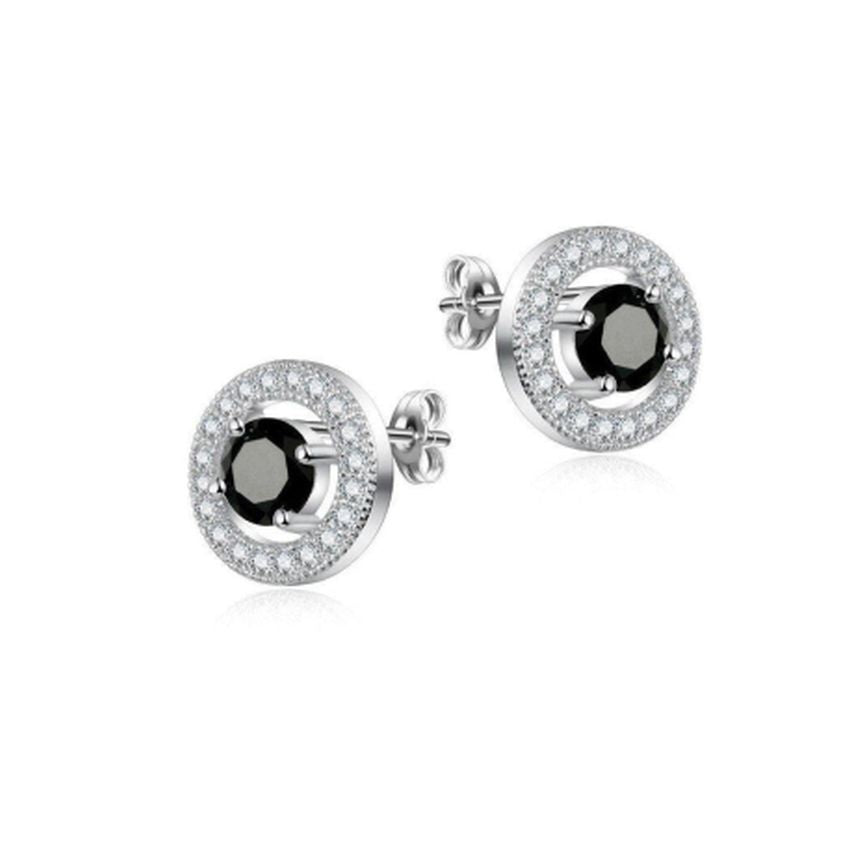 Round Black Centre Cubic Zirconia Stud Earrings