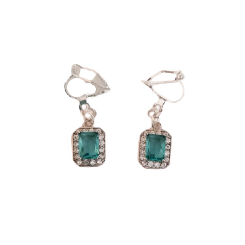 Sea Green Diamante Clip On Earrings