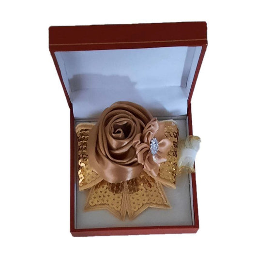 Sequin Ribbon Gold Flower Wrist Corsage