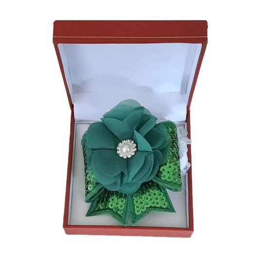 Sequin Ribbon Green Flower Wrist Corsage