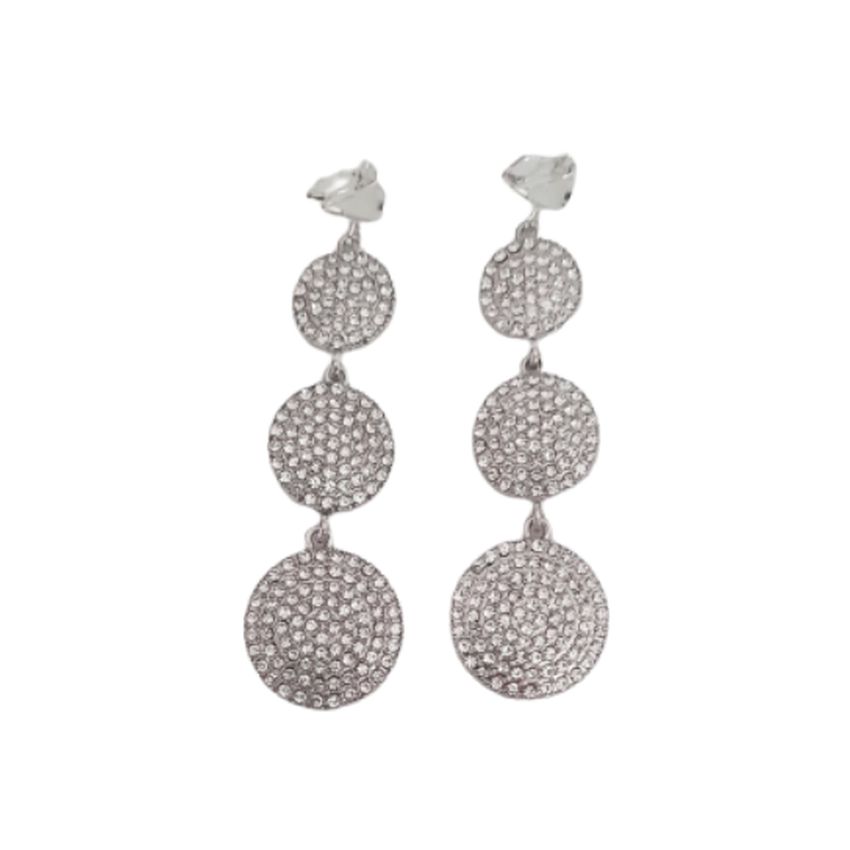 Silver Disc Diamante Clip On Earrings