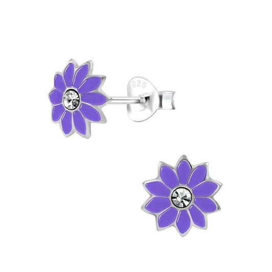 Silver Flower Earrings With A Centre Stone