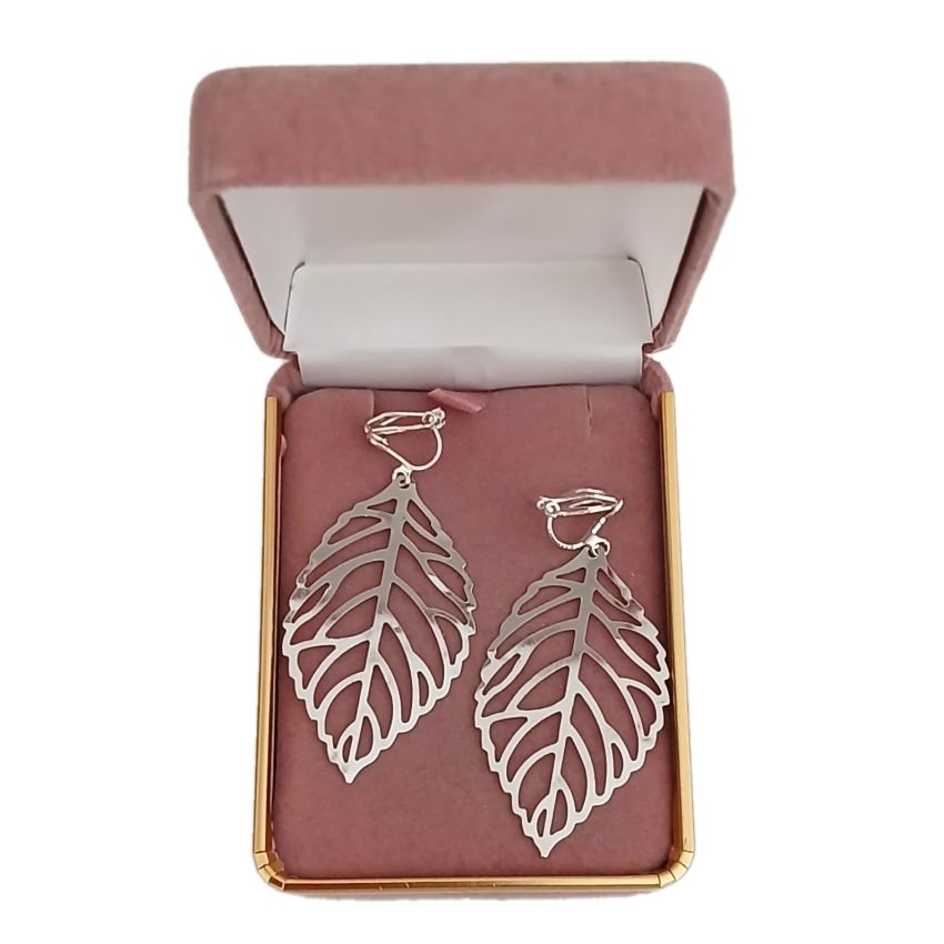 Silver Leaf Clip On Earrings(2)