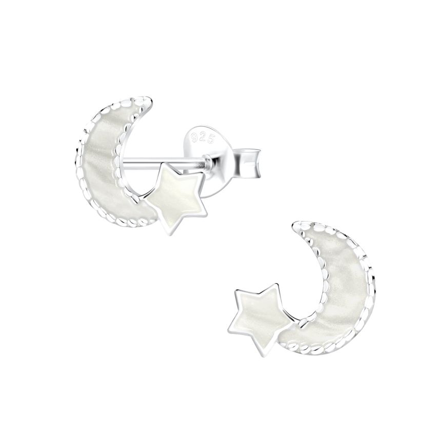 Silver Moon With Star Kids Earrings – - Main Image