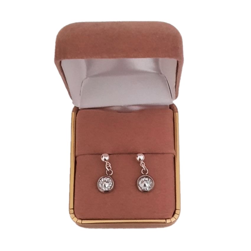 Silver Stem Glitter Drop Earrings-(2)