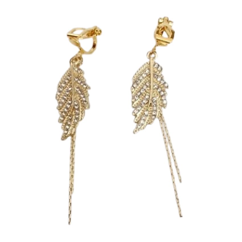 Slim Leaf Diamante Clip On Earrings