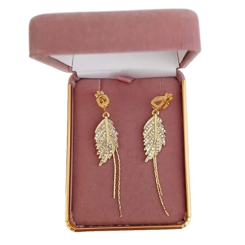 Slim Leaf Diamante Clip On Earrings(2)