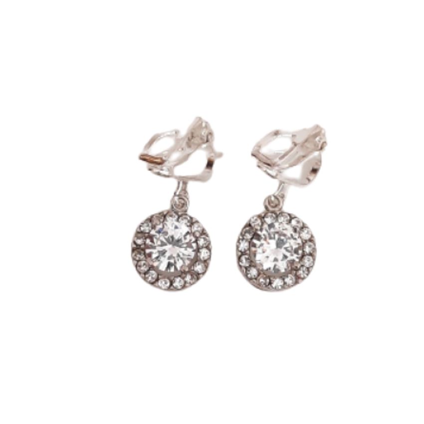 Small Diamante And Silver Clip On Earrings