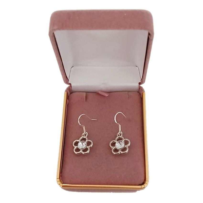 Small Drop Open Silver CZ Flower Earrings(2)