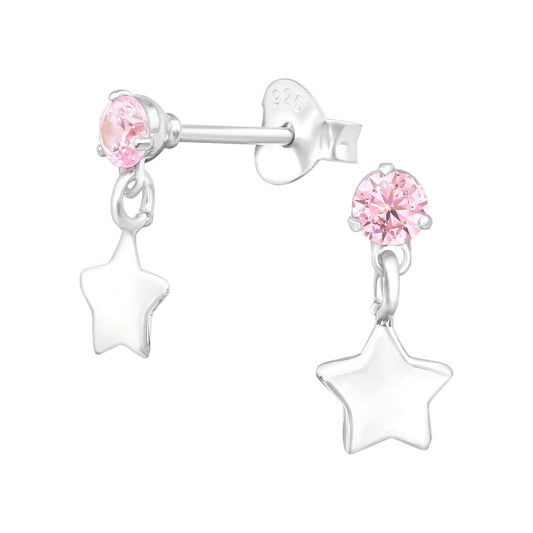 Small Pink Stone Star Drop Earrings
