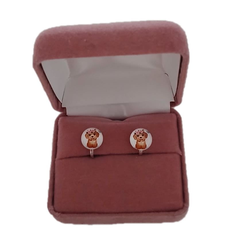Small Round Dog Clip On Earrings(2)