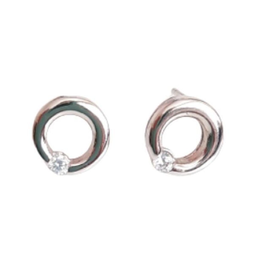 Small Silver Circle Earrings With CZ