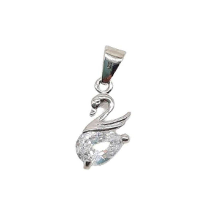 Small Silver White Swan Pendant Set With Solitaire Stones
