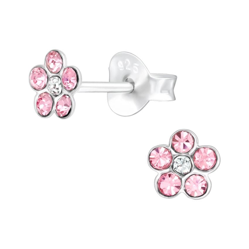 Small Sterling Silver Pink Flower Stud Earrings