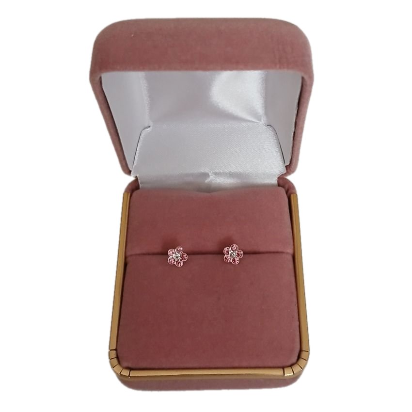 Small Sterling Silver Pink Flower Stud Earrings(2)