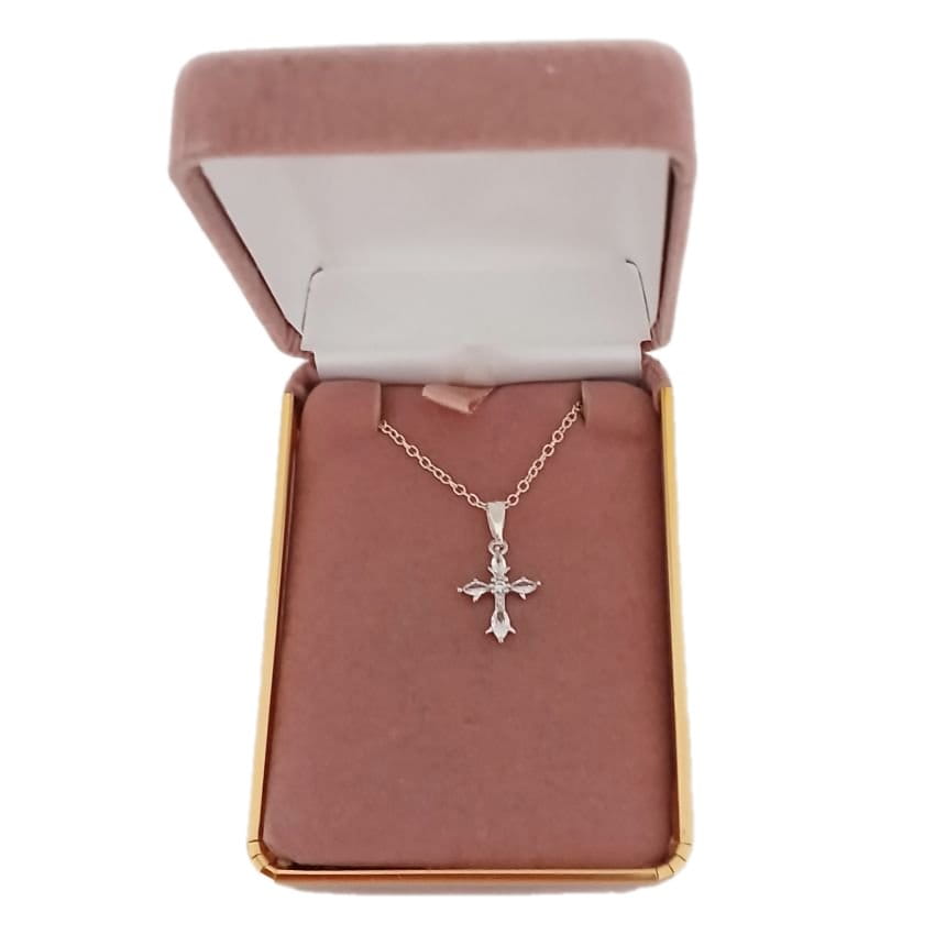 Small Sterling Silver Pretty Girls Cubic Zirconia Cross Pendant(2)
