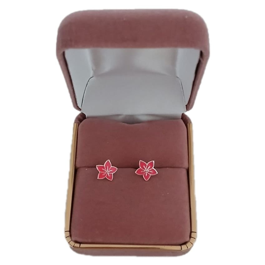Small Sterling Silver Pink Flower Stud Earrings(2)