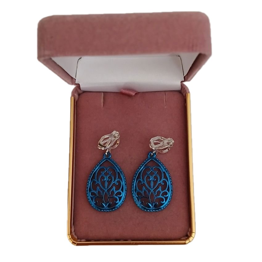 Smokey Blue Dangly Clip On Earrings(2)