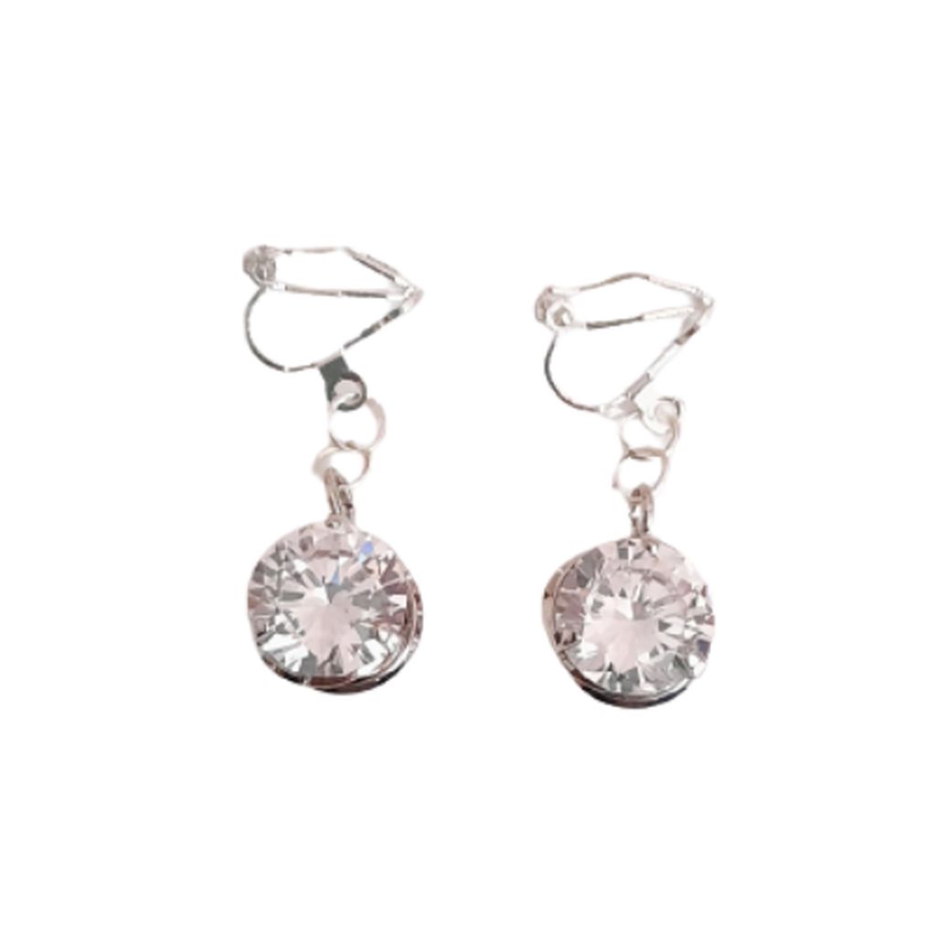 Solitaire Cubic Zirconia Drop Clip On Earrings