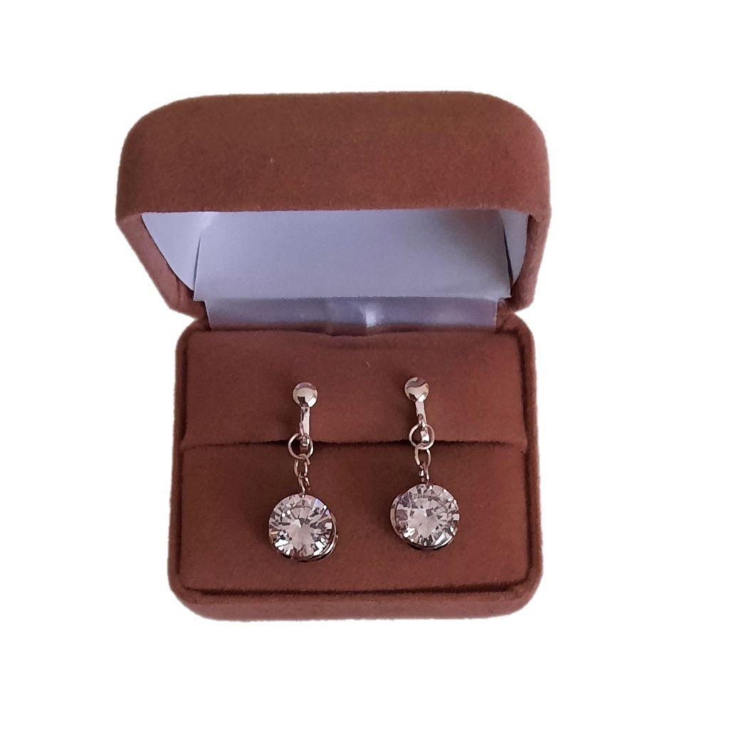 Solitaire Cubic Zirconia Drop Clip On Earrings(2)