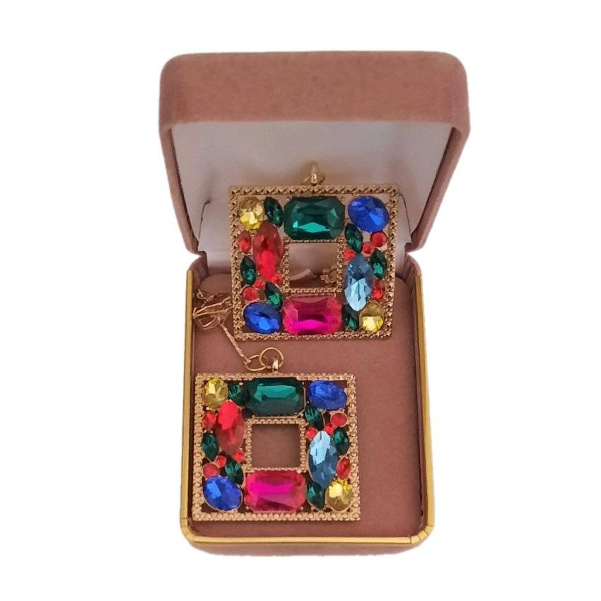 Square Very Long Multi Colour Clip On Earrings(2)