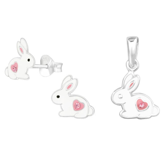 Sterling Silver Bunny Rabbit Childs Matching Jewellery Set