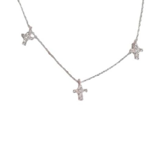Sterling Silver Diamante Cross Set Necklace