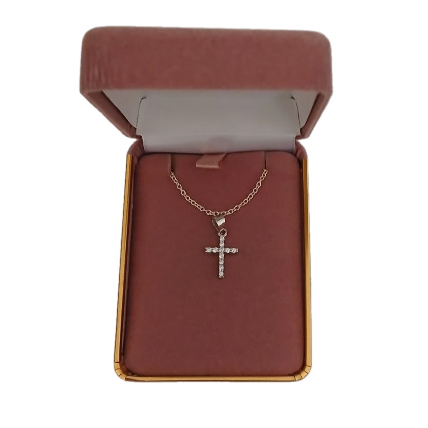 Sterling Silver Girls Rhodium Plated Cubic Zirconia Cross Pendant