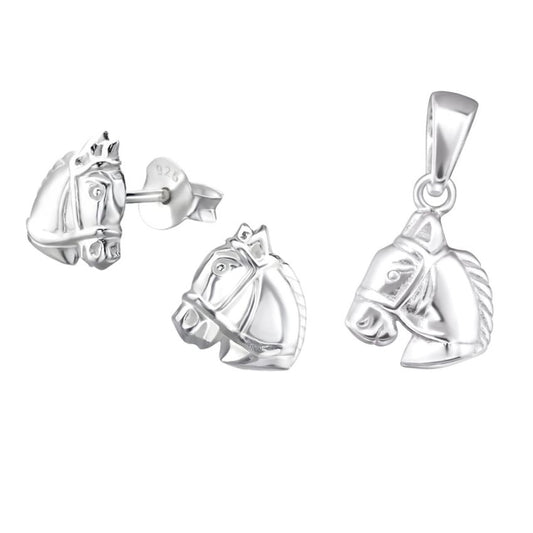 Sterling Silver Horses Head Childs Matching Jewellery Set