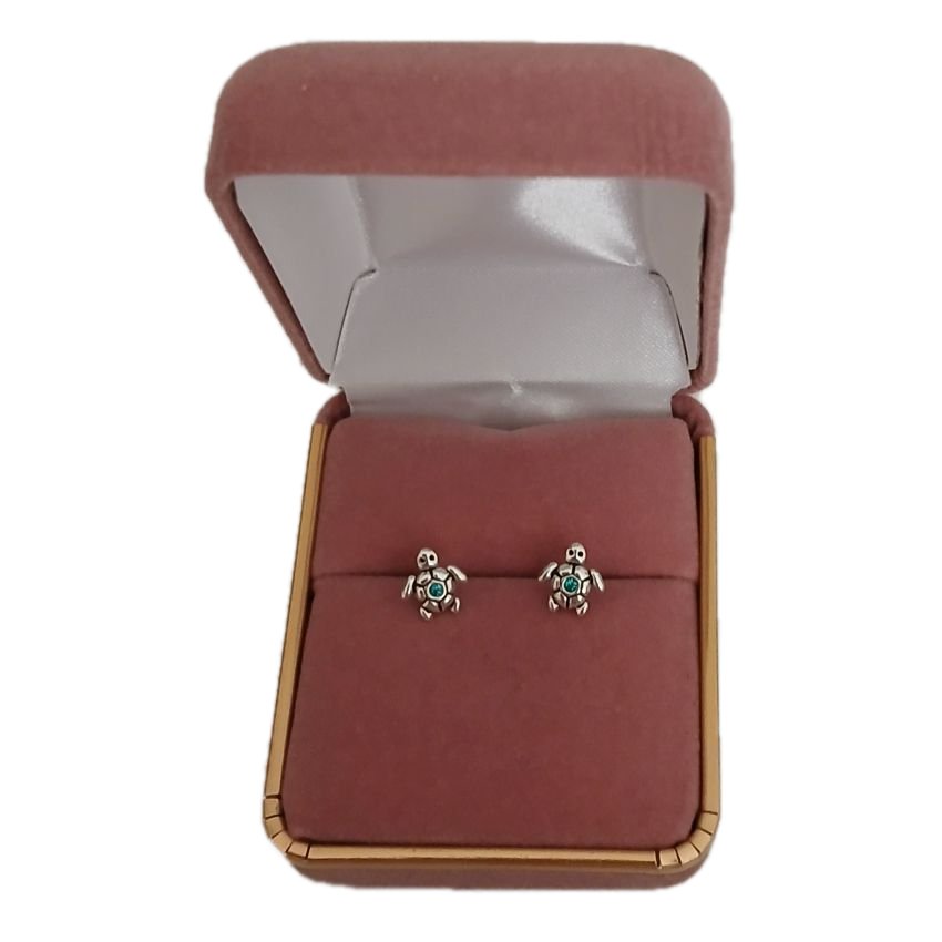 Sterling Silver Kids Blue Turtle Earrings(2)