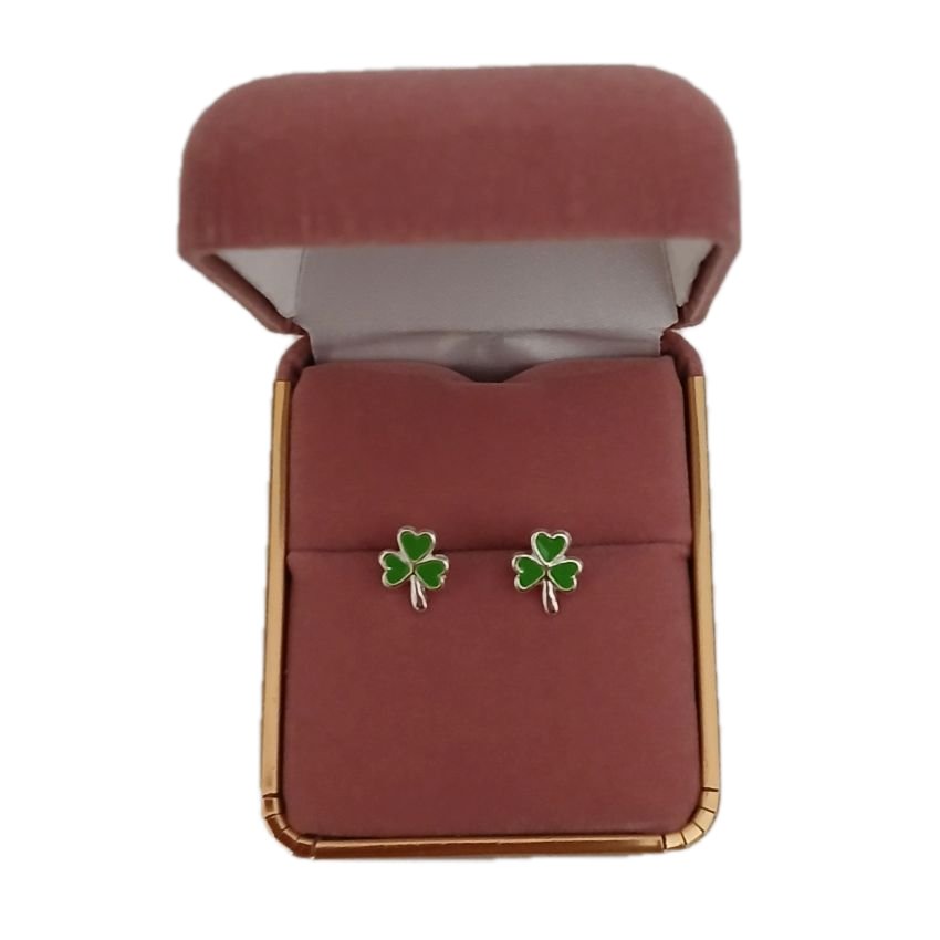 Sterling Silver Kids Green Shamrock Earrings