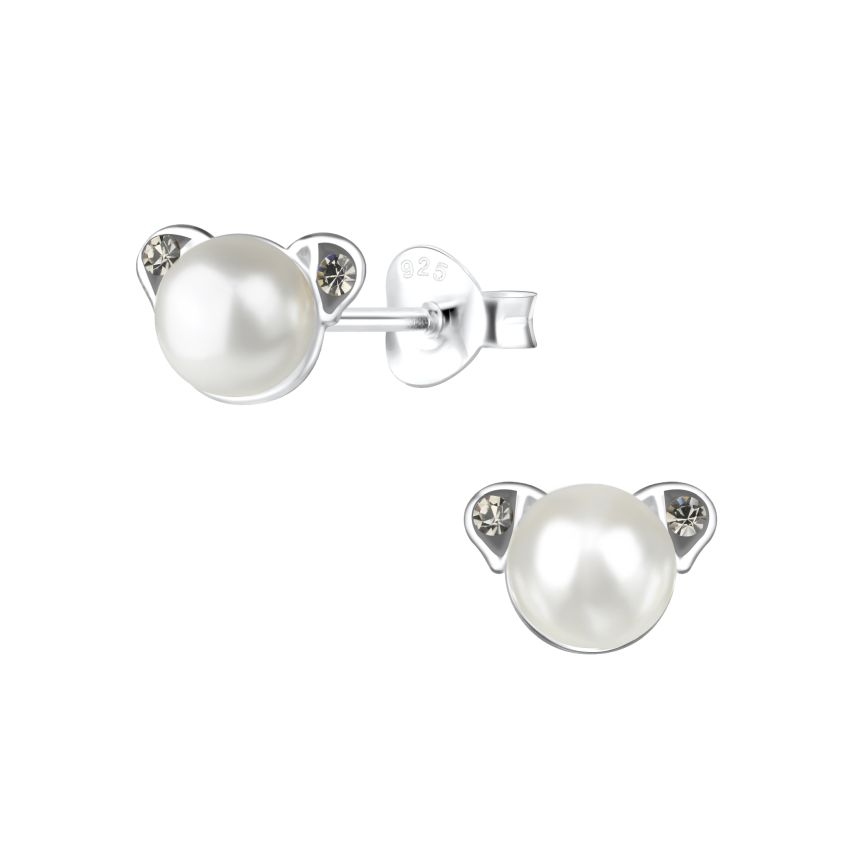 Sterling Silver Pearl Teddy Earrings