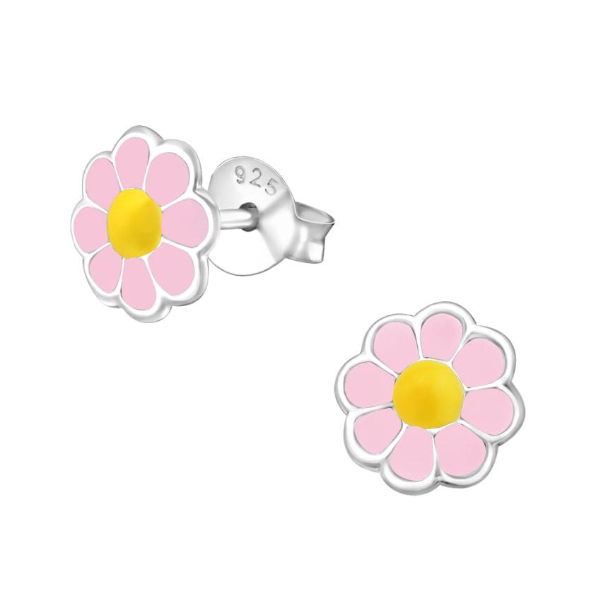 Sterling Silver Pink Flower Earrings