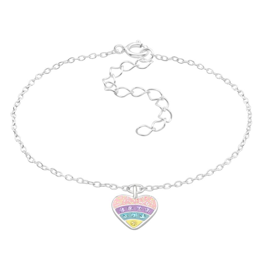 Sterling Silver Rainbow Heart Charm Bracelet