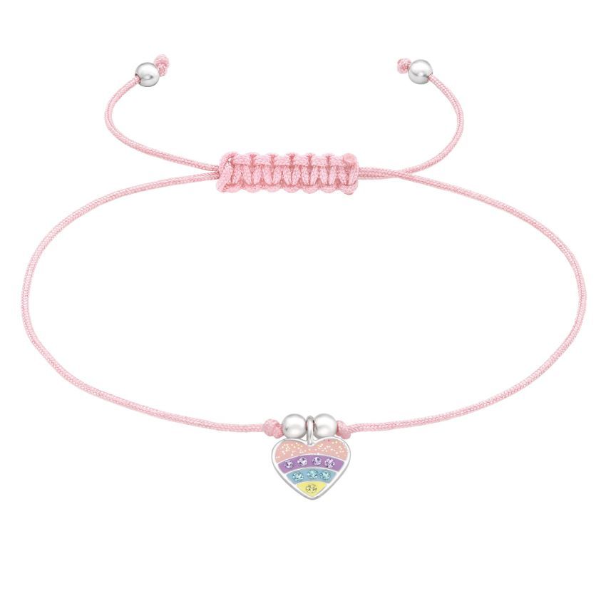 Sterling Silver Rainbow Heart Charm Bracelet