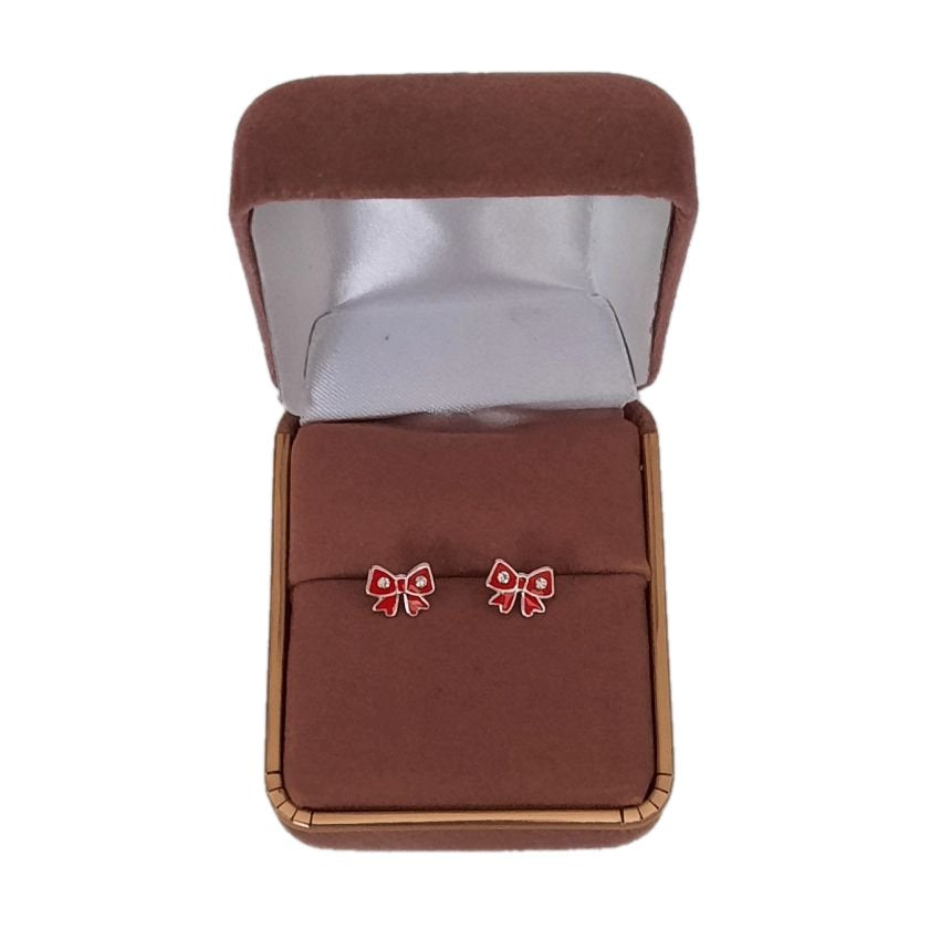 Sterling Silver Red Bow Kids Earrings(2)