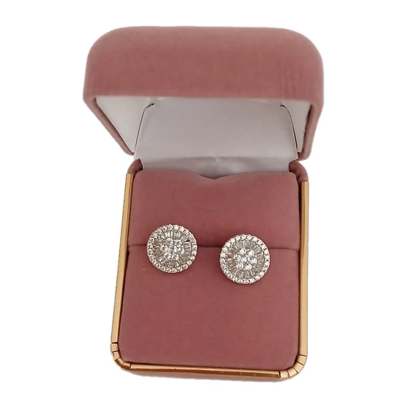 Sterling Silver Round Stud Sparkly Earrings(2)