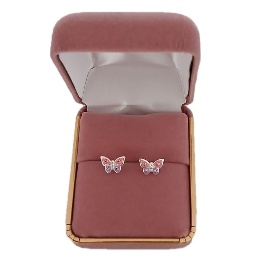 Sterling Silver Kids Pink And Purple Butterfly Earrings