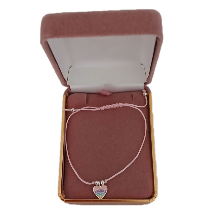 Sterling Silver Rainbow Heart Charm Bracelet(2)