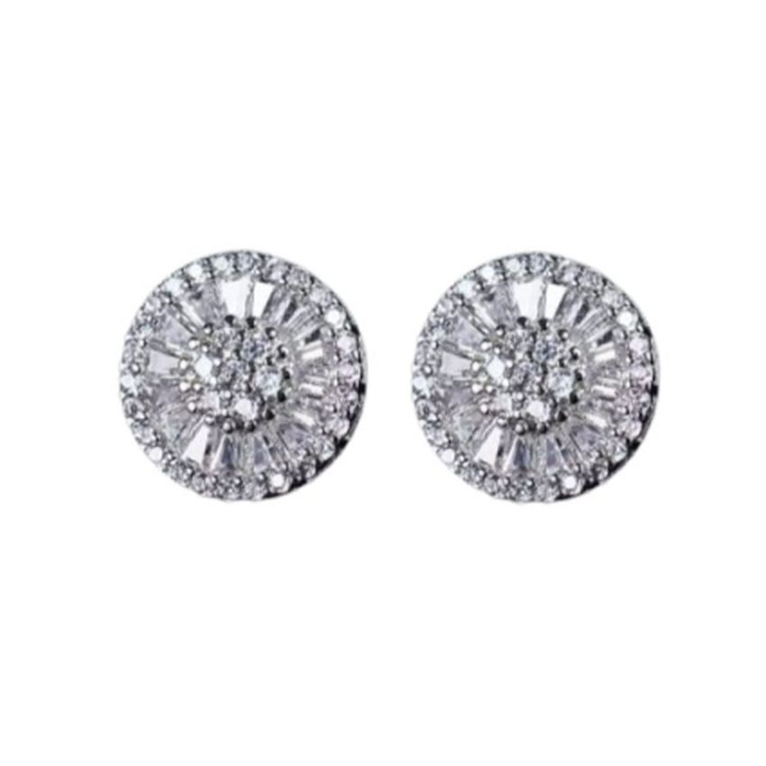 Sterling Silver Round Stud Sparkly Earrings