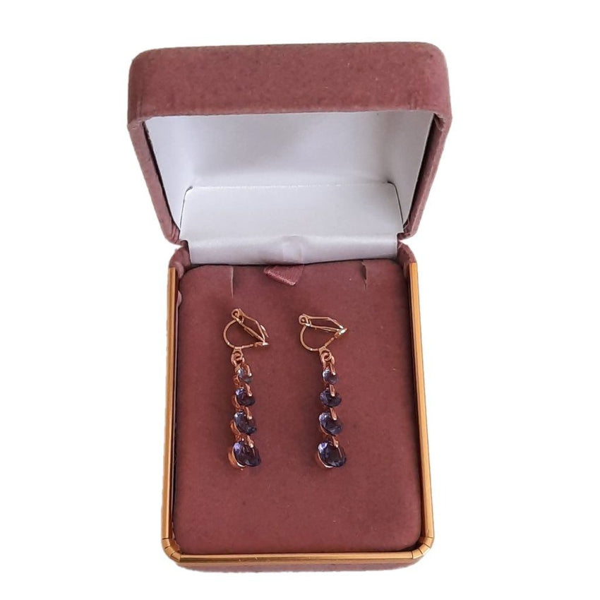 Stone Drop Purple Clip On Diamante Earrings(2)