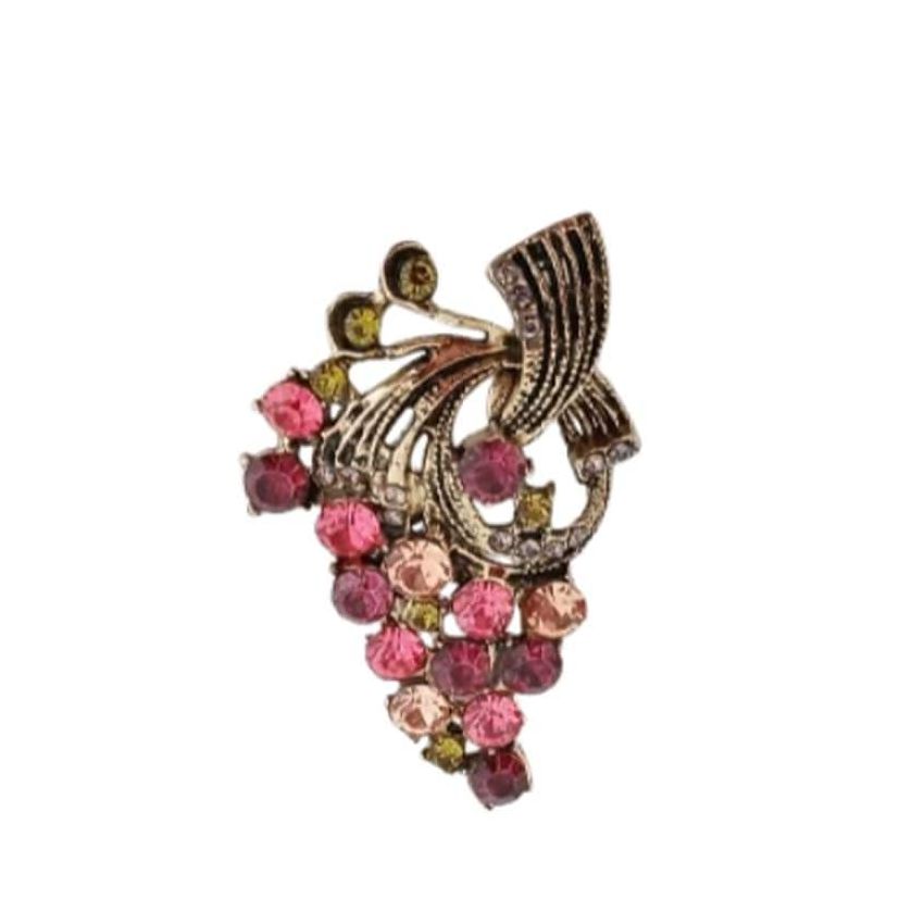Stone Set Dark Pink Flower Brooch