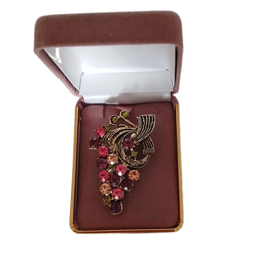 Stone Set Dark Pink Flower Brooch
