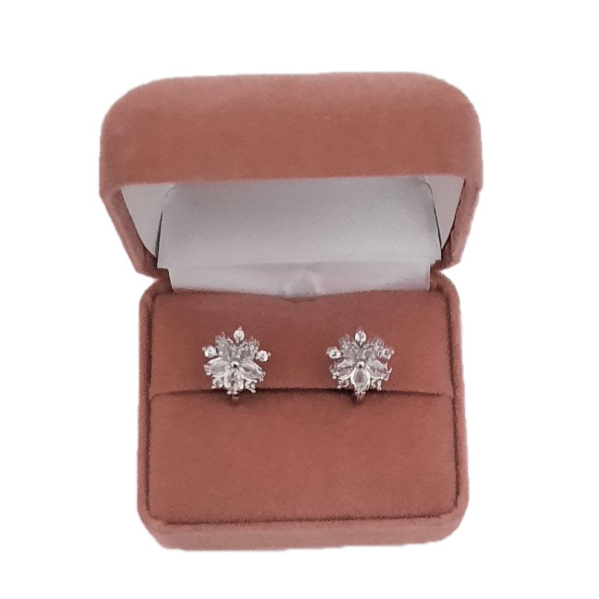 Stud Clip On Earrings With CZ Flower(2)
